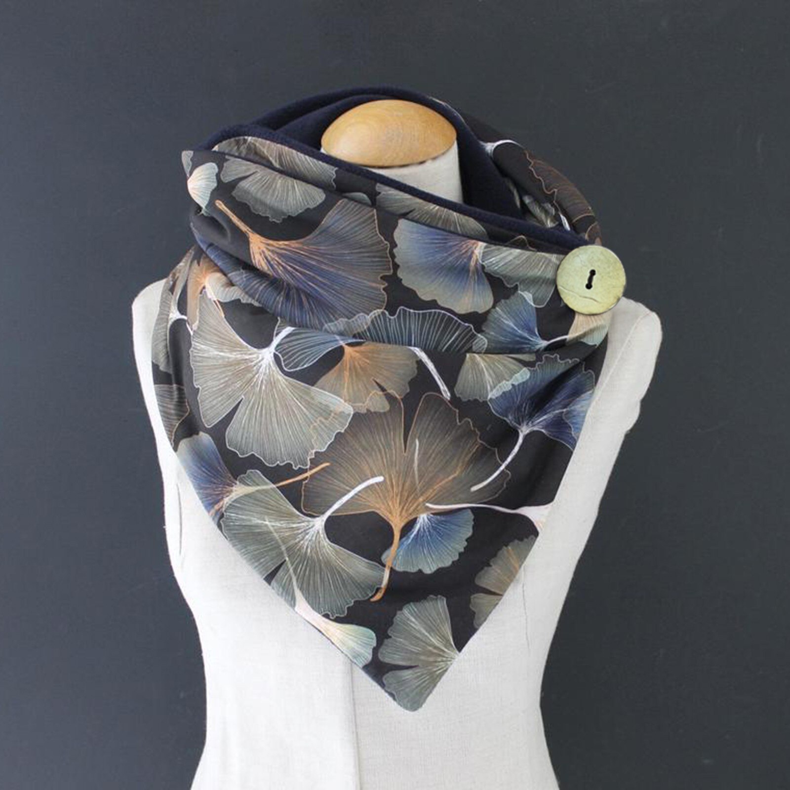 * Vrouwen Winter Warm Print Sjaals Vintage Afdrukken Bladeren Knop Wrap Casual Warme Sjaal Poncho Hoofd Warmer Mond Cover