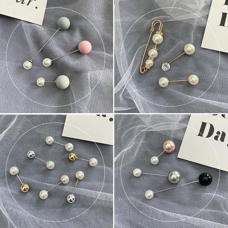 INS Network Red Pearl Brooch Female Anti-Exposure Buckle A- line Pin Fixed Clothes Small Pin Safety Pin Corsage Accessories