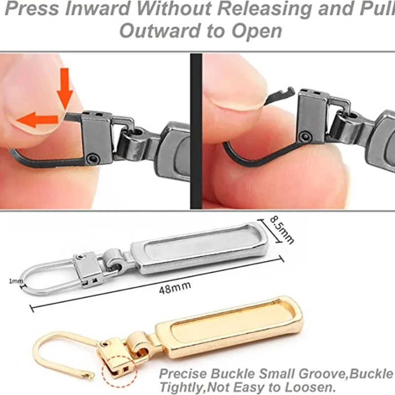 4/8 Uds. Tiradores de cremallera de Metal desmontables, bloqueo de varilla de repuesto, kit de reparación de cabeza de cremallera de metal para equipaje, bolsa de costura DIY, chaqueta de plumón