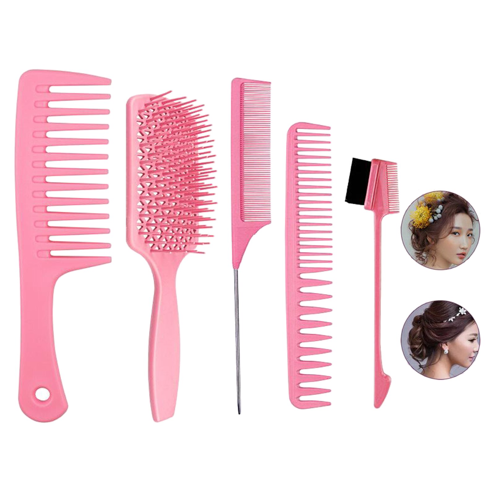5Pcs Kappers Massage Kam Styling Salon Thuis Set Voor Rechte Lange Dikke Curly Natuurlijke Haar Nat Of Droog Haar