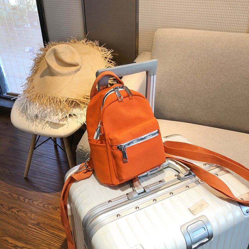 Mini Mochila pequeña de lona para mujer, bolsos de hombro tipo bandolera de lona de colores caramelo, riñonera para teléfono, 7048: Naranja