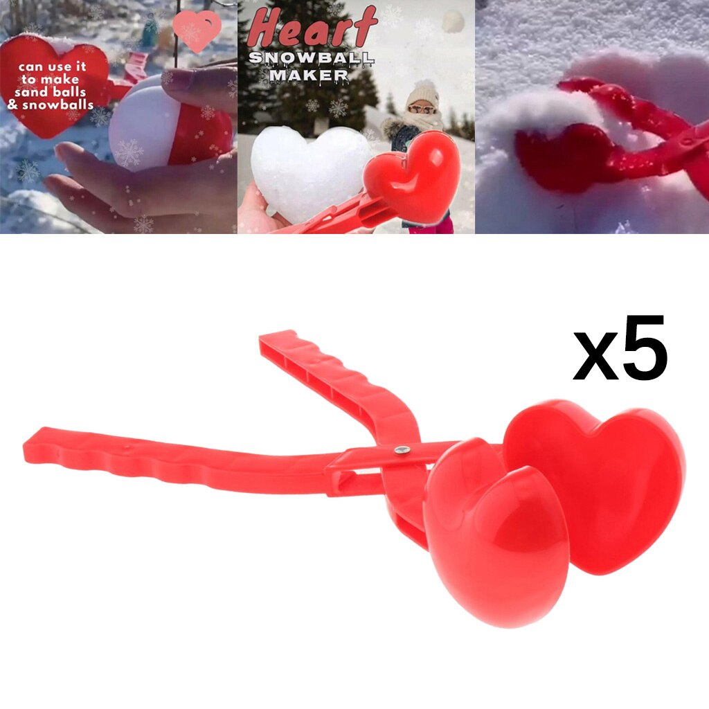 5pcs Snowball Makers, Outdoor Play Snow Toys for Kids, Heart Shaped Winter Snow Mold Clip Clamp Kids Toy Outdoor