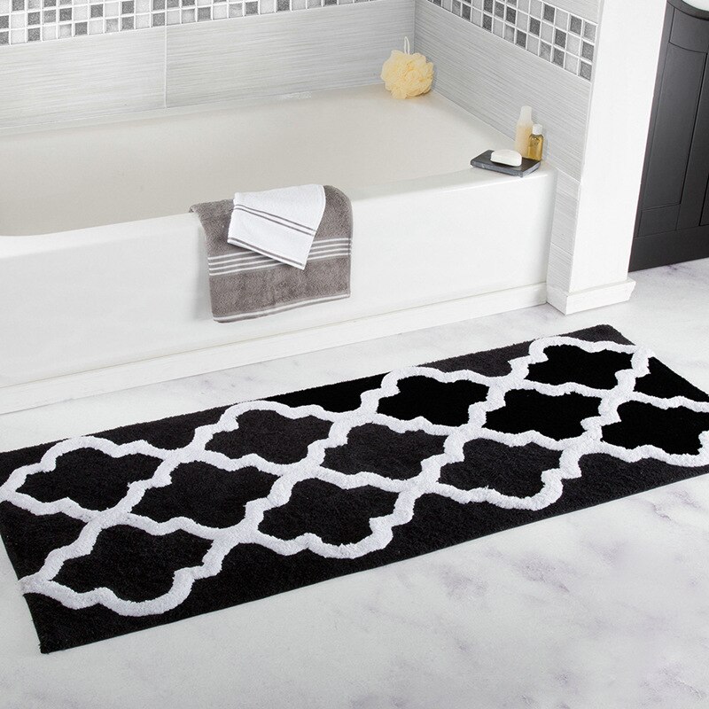 Moderne Geometrische 45X120Cm Badmat Water Absorberen Anti Slip Badkamer Tapijt Tapijt Zachte Warme Vloer Mat Voor bad Slaapkamer 8 Kleuren: black