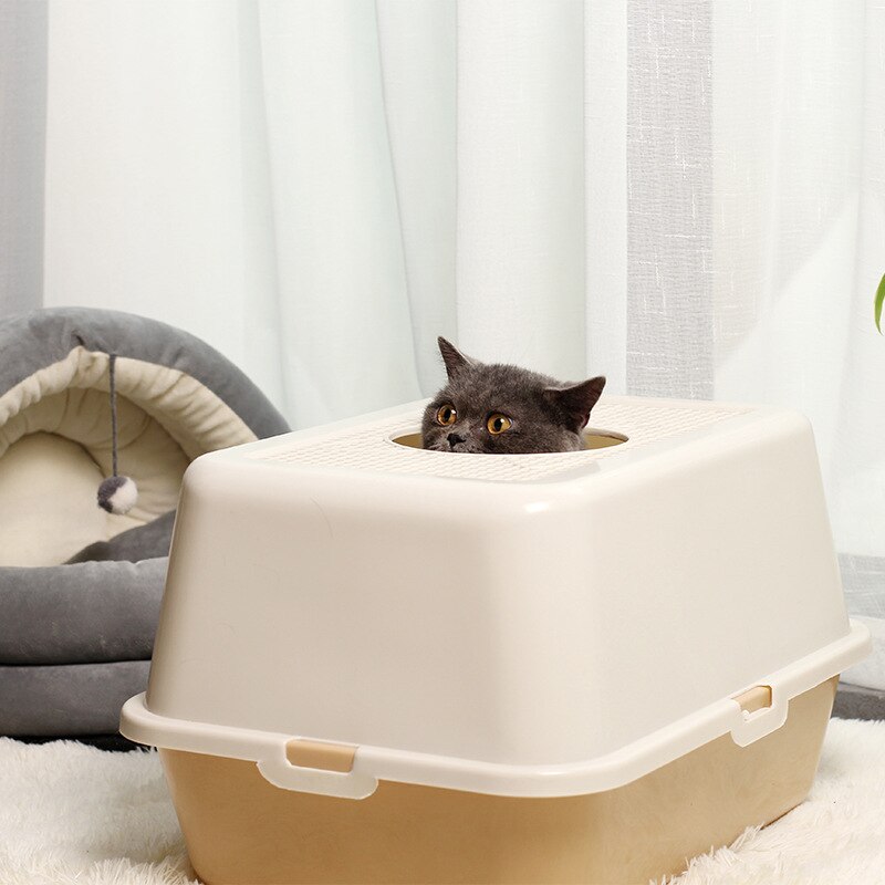 Fuldt lukket kat toilet kæledyr bedpanel anti stænk stor kattekuld top i sandkasse deodorization bakke send kattekuld skovl