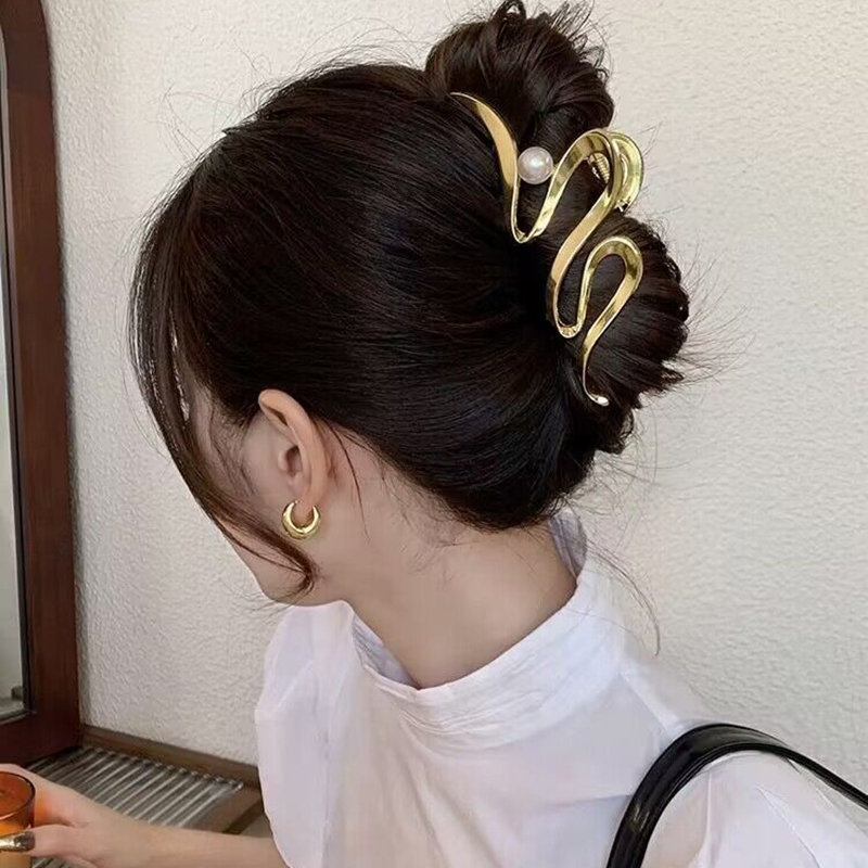 Pinzas para el pelo con lazo geométrico para mujer, horquillas de Metal grandes, pasadores, accesorios para el cabello, Vintage Simple, ,