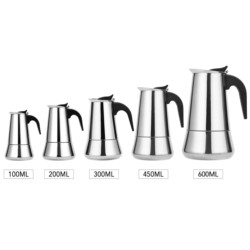 Stainless Steel Stovetop Coffee Pot Espresso Coffee Maker Kettle 100ML / 200ML/300ML / 450ML / 600ML Outdoors Indoors Cafeteira