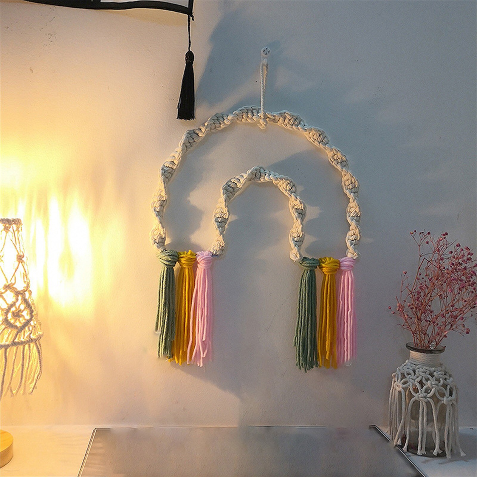 4 # Diy Touw Regenboog Muur Opknoping Decoratie Handgemaakte Geweven Regenboog Decoratie Nordic Ornament Babykamer Accessoires Woonkamer