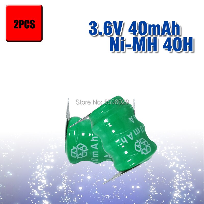 40mAh 3.6V Ni-MH Li-Po Lithium Li-polymer Bateria Batteries Rechargeable Button Coin Cell Battery With Solder Pins: 2pcs