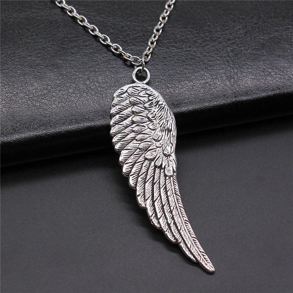 2 Colors Antique Silver Color Antique Bronze Color Bird Wings &amp; Feather Pendant Necklace For Women Men Girl Boy Metal Chain: N-B12882 / 70cm