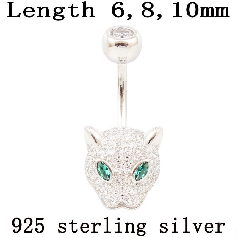 Bauchnabel ring 925 sterling silber leopard kopf körper schmuck S925 zirkone klar verhindern allergie nickel freies körper piercing