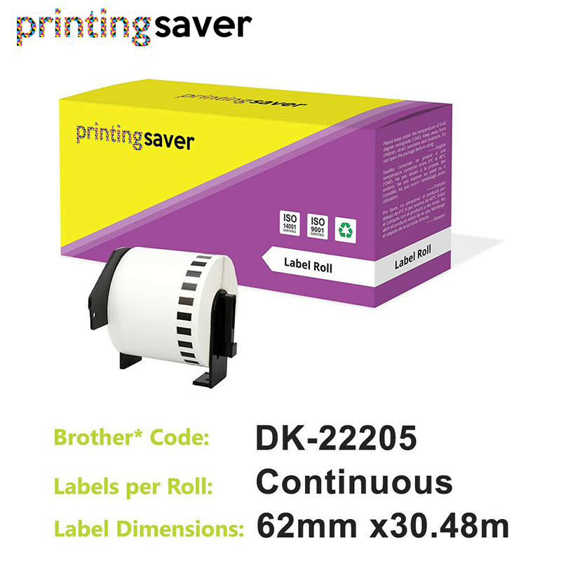 2 Refill Rolls Kompatibel DK-22205 Label 62mm * 30,48 M Kontinuierliche Kompatibel für Brother Label Drucker Weiß Papier DK22205