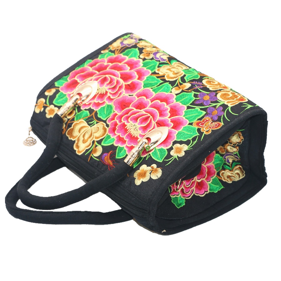 Women's Canvas Handbags Casual Shoulder Bag Floral Embroidered Ethnic Bag Vintage Messenger Bag Ladies Crossbody Bag