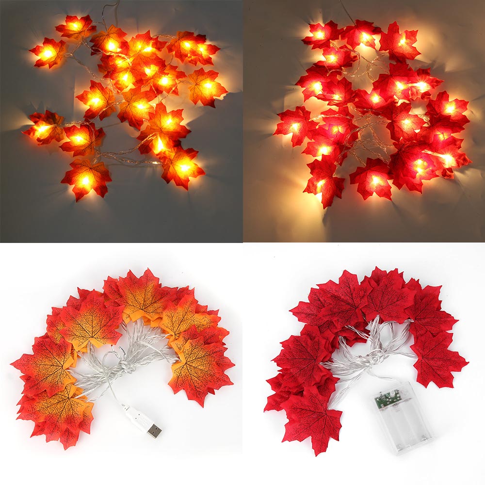 1.5m ahornblade led snor 10 led /3m 20 led aa batteri usb drevne efterårsplanter hegn festlys trappegelænder dekoration