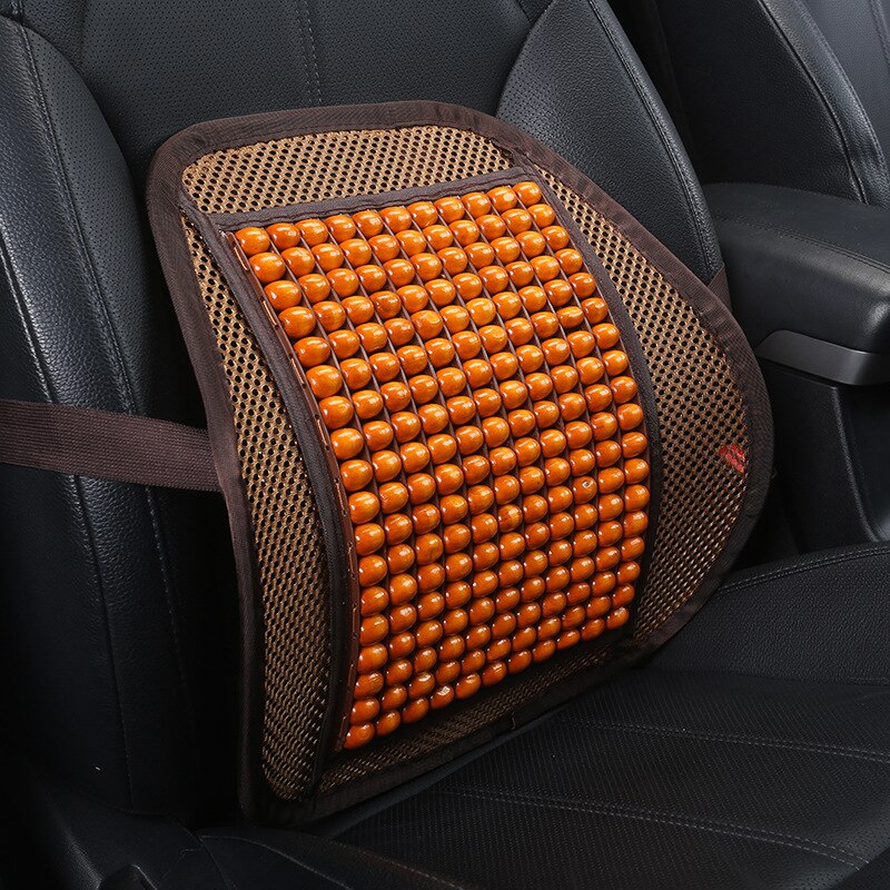 Car Seat Cushion Waist Support Cushion Pad Summer Mesh Wooden Bead Breathable Protection Back Massage Lumbar Car Accessories
