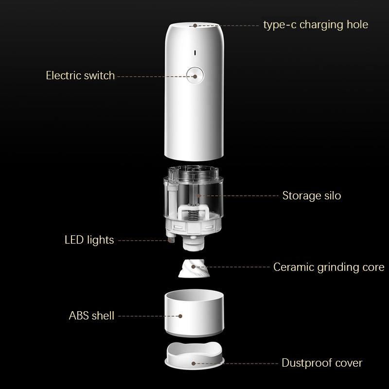 1/2Pcs Electric Pepper Grinder Sets USB Rechargeable Spice Mill Grinder with LED Light Adjustable Kitchen Grinding Gadgets
