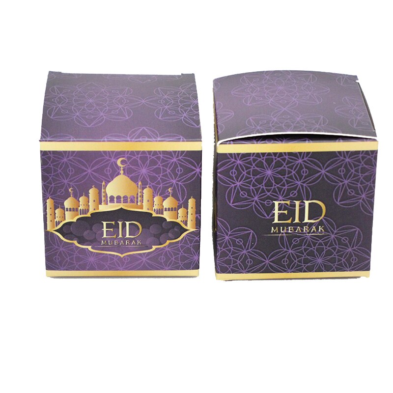 50 Stks/set Paars Zwart Eid Mubarak Vierkante Dozen Snoep Ramadan Mubarak Chocolade Geschenkdoos Moslim Festival Decoratie Benodigdheden