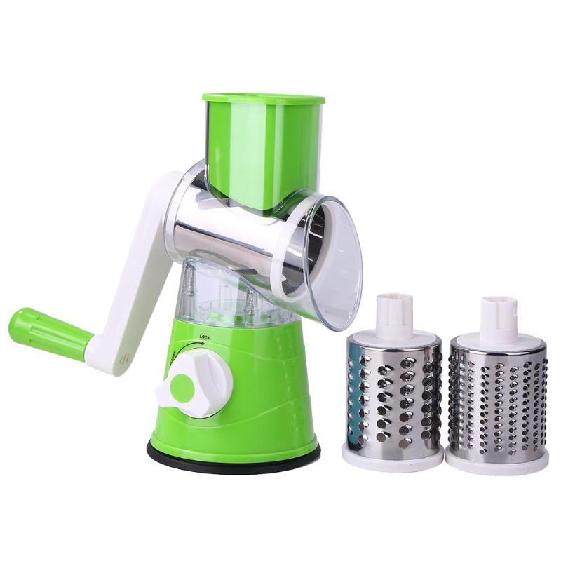 Manual Vegetable Cutter Slicer Multifunctional Round Mandoline Slicer Potato Cheese Fruit Shredder Grater Kitchen Food Processor: Green