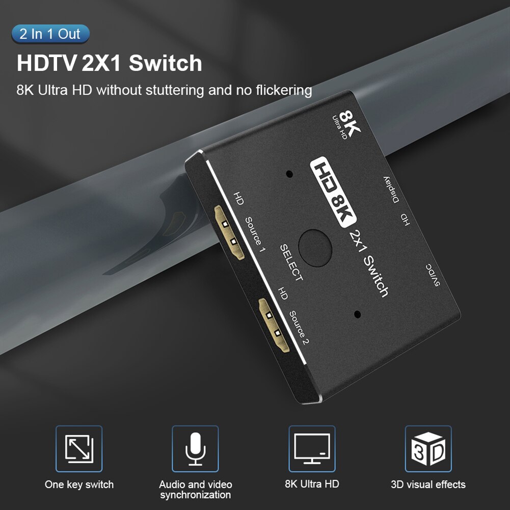 Hdmi-Compatibel 2.1 Switcher 2 In 1 Out 8K @ 60Hz 4K @ 120Hz Ultra hd Switcher Adapter Splitter Voor PS4 Tv Box Hdtv Xbox Projector