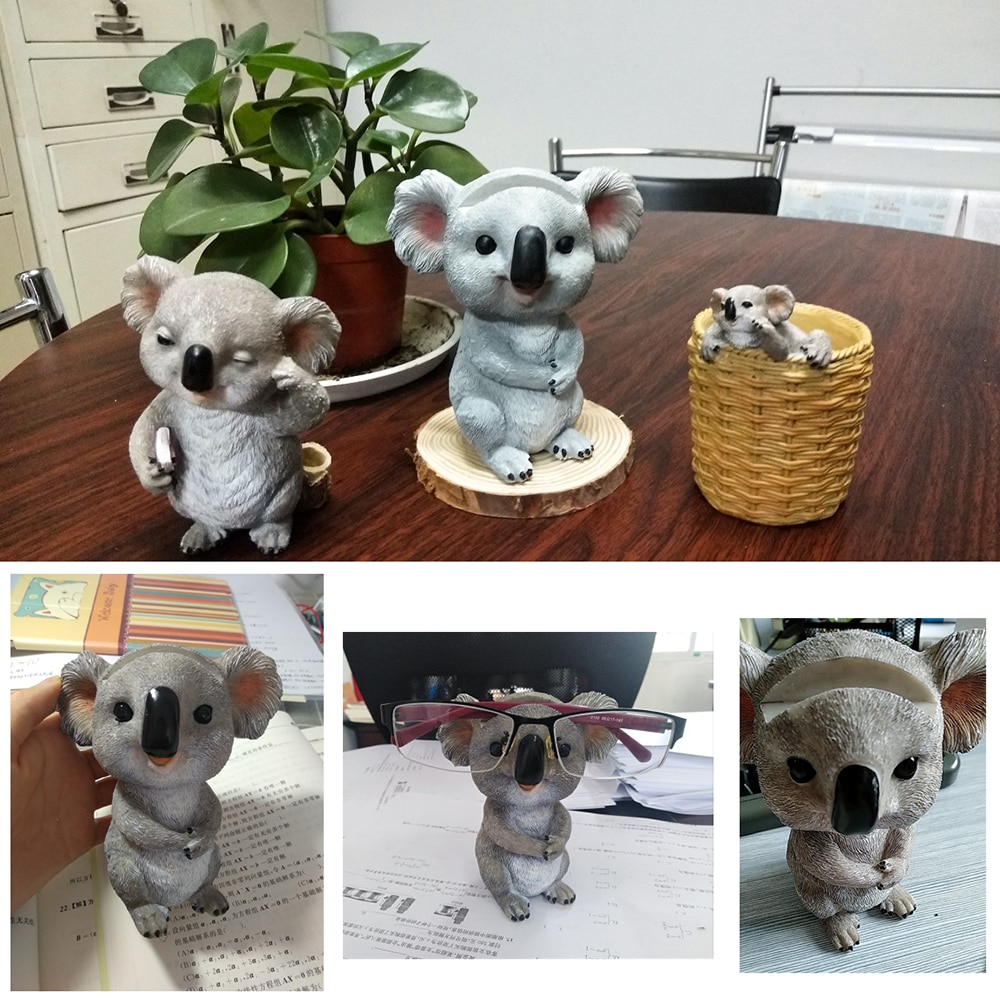 Söta koalafigurer djurstatyer hartsglasögon stativ penna solglasögonhållare behållare skrivbord heminredning