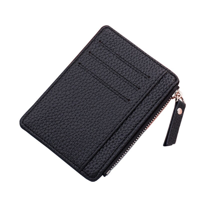 1Pc Mannen/Vrouwen Mini Id-kaart Houders Business Credit Card Houder Pu Leather Slim Bankkaart Case Organizer portemonnee Rits Unisex: Black