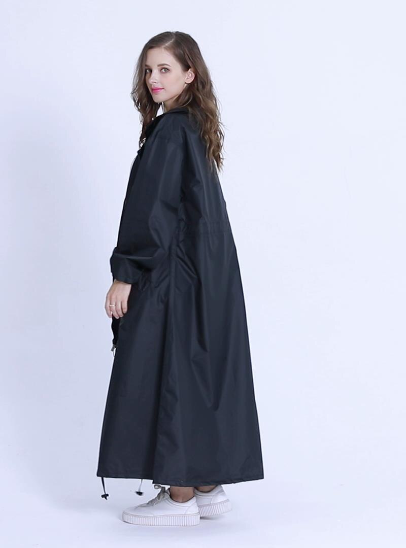 Kvinders sorte mærke stilfuld lang regnponcho vandtæt regnfrakke med hætte