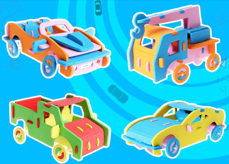 Voiture 3D stéréo EVA faite à la main pour enfants, éducatif de bricolage