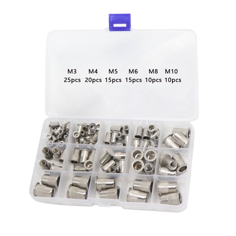 95pcs M3 M4 M5 M6 M8 M10 Rivet Nuts Aluminum Flat Head Rivet Nuts Set Insert Rivets Mix Size