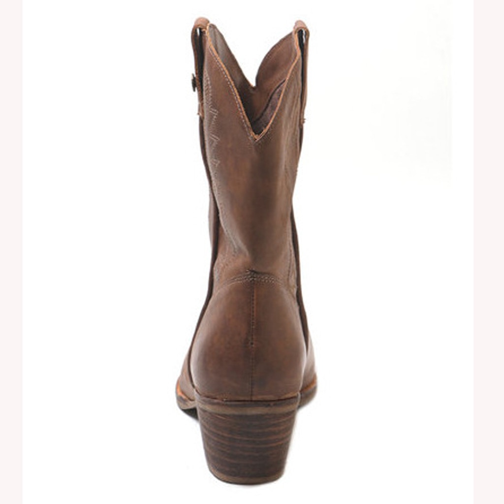 Vinterstøvler kvinner semsket skinn kalv imitert slip-on skinn støvler med rund tå dame lavhælte sko cowboy ridder boots #3