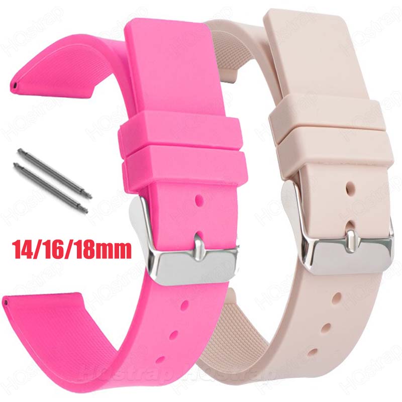 Correa de silicona para reloj de 14mm, 16mm y 18mm, correa de repuesto Universal para reloj para mujer y hombre, pulsera resistente al agua, accesorios para relojes