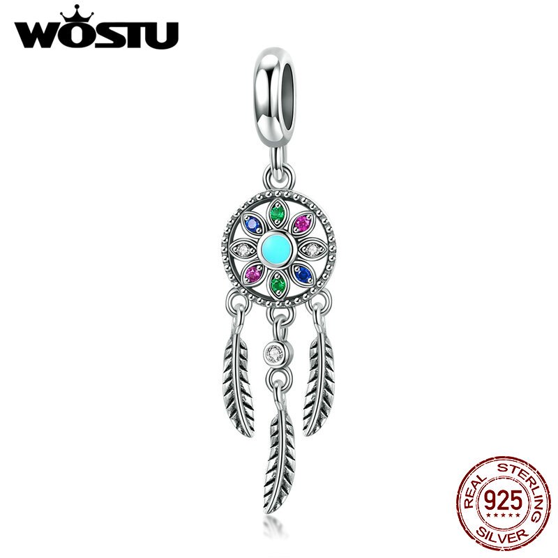 WOSTU 100% 925 Sterling Silver Beautiful Dream Dangle Charms Fit Bracelet & Necklace Pendant Delicate Jewelry FIC961