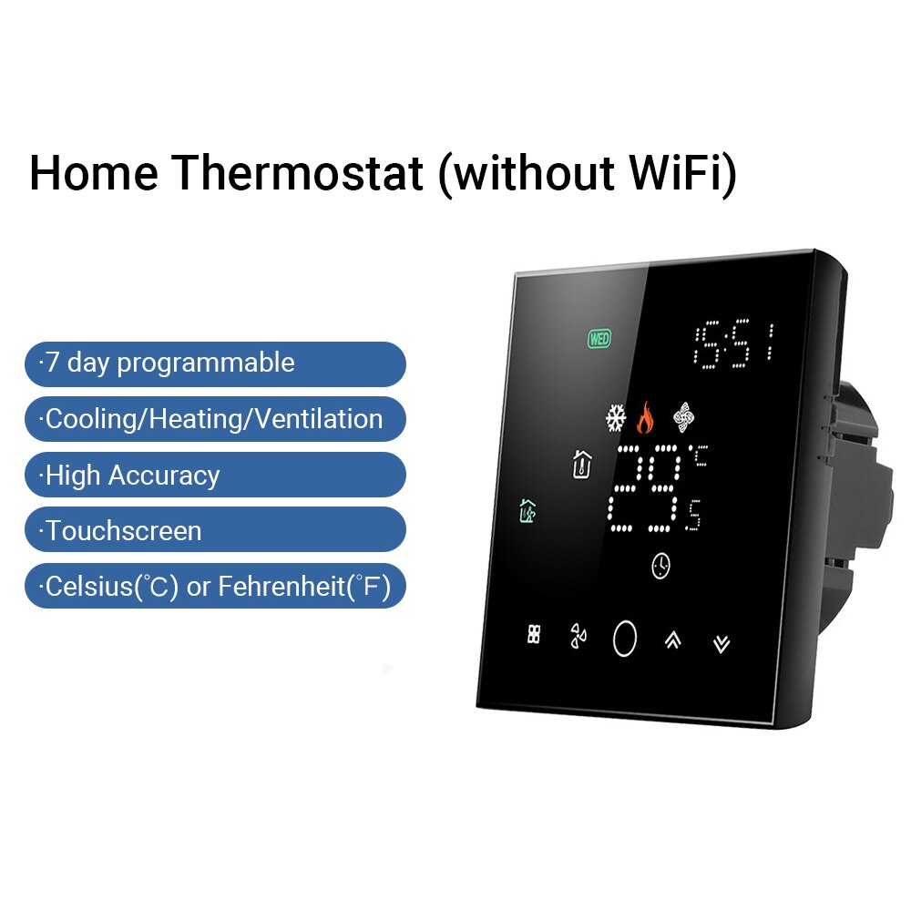 Smart Touchscreen WiFi Programmable Thermostat Temperature Controller 95~240V Voltage Thermostat with App and Voice Control: No Wifi Black / 4 Wire