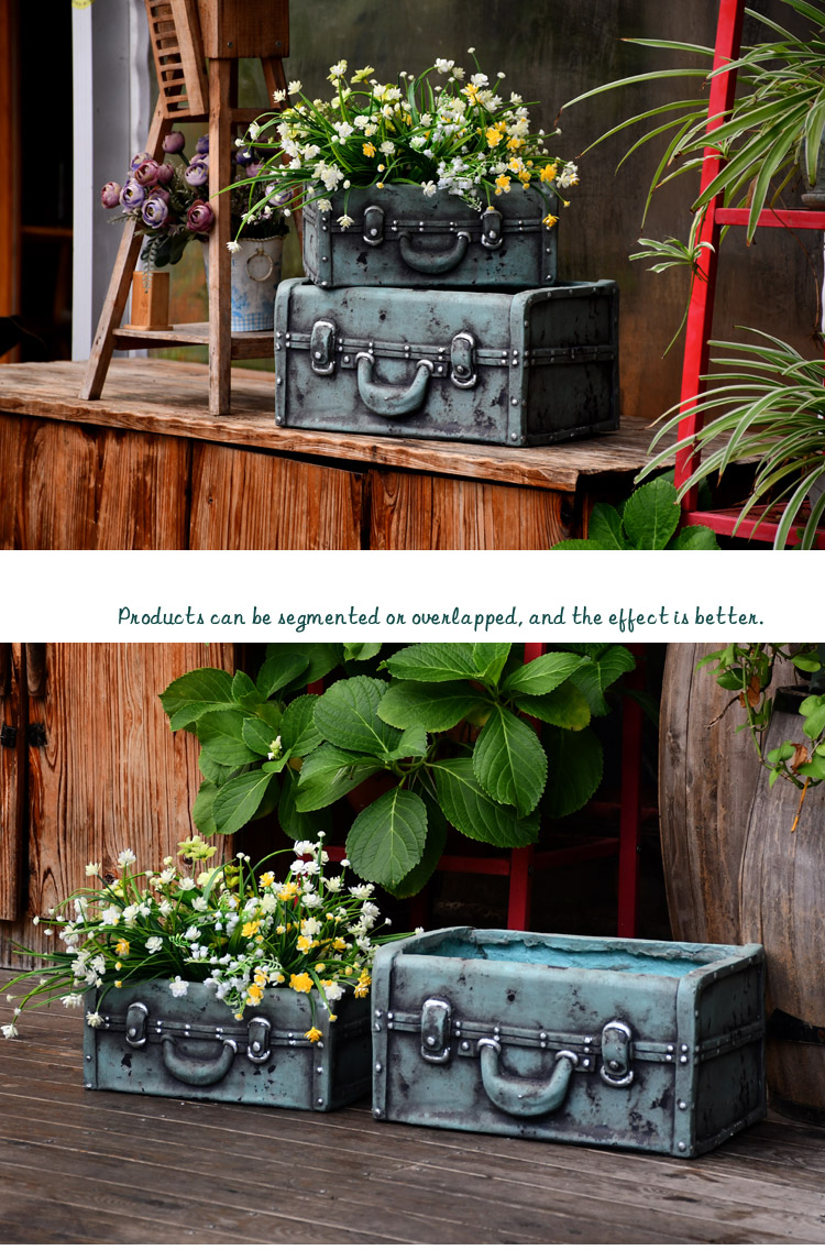 Bloempot Rechthoekige Retro Blauw Koffer Sculptuur Bloempot Groen Rose Venster Succulent Bloempot Tuinieren Tuin Decoratie