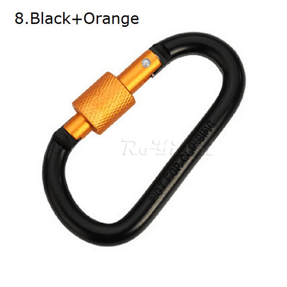1 stuk aluminium karabijnhaak d-ring sleutelhanger clip karabijnhaak karabijnhaak camping sleutelhanger 8 kleuren: 8 zwarte oranje