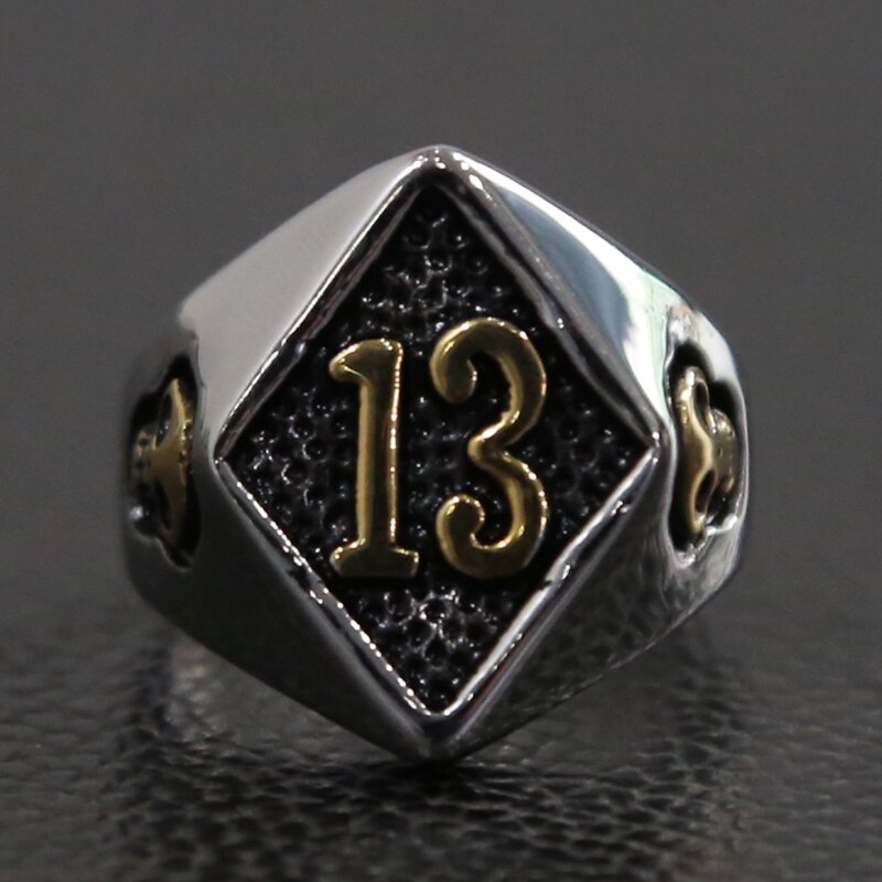 Coola män pojkar tur nummer 13 ring 316l rostfritt stål punk motor biker dödskalle ring man punk gothic smycken storlek 7-18