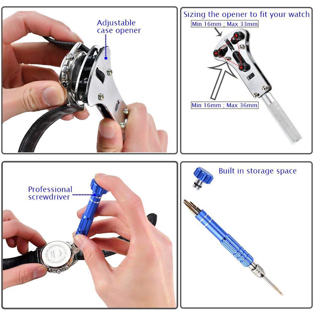 144 Stuks Horloge Gereedschap Horlogemaker Gereedschap Horloge Reparatie Tool Kit Horloge Caser Opener Pin Link Remover Spring Bar Uurwerken Gereedschap