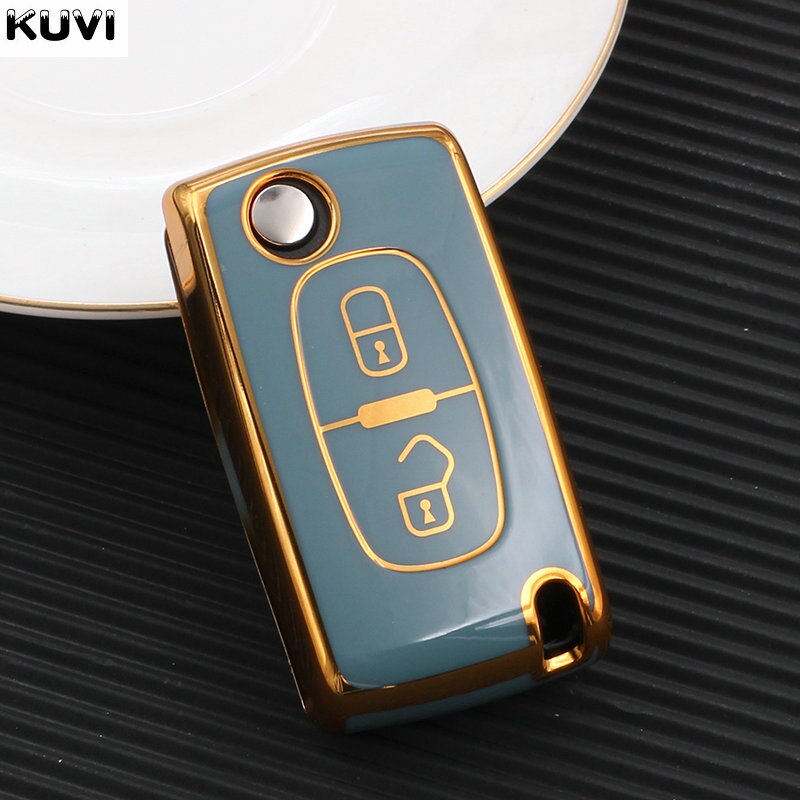 TPU Car Key Fob Case Cover Protector For Peugeot 107 206 207 307 308 406 For Citroen Xsara Picasso C2 C3 C4 C5 C6 C8 Bag: 2 button grey