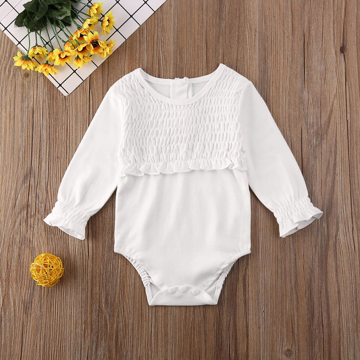 0-24M infantile Del bambino Dei Ragazzi Delle Ragazze corpo E Tutine Increspature A Manica Lunga solido Tute E Tute Da Palestra Bella Vestiti di Autunno vestito 2 Colori