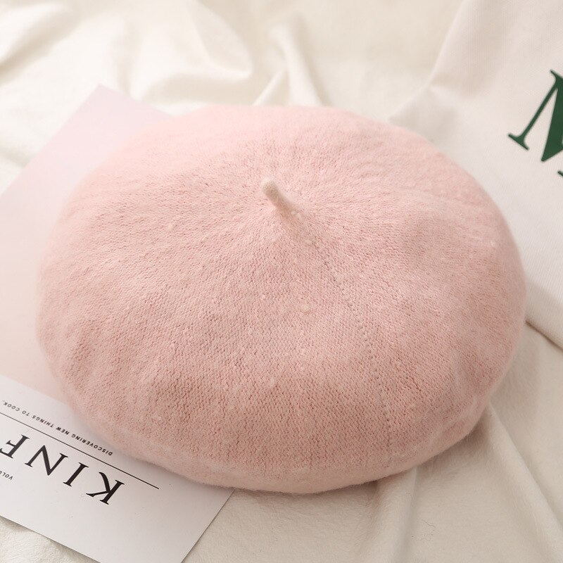 Hat Sell Cheap Women Wool Solid Color Beret Female Bonnet Caps Winter All Matched Warm Walking Hat Cap: Flesh pink