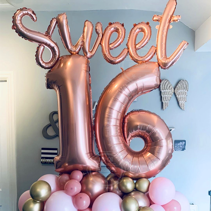 Sweet 16 Party Decorations Supplies Sixteen Birthday Decorations 16 Years Birthday Number Foil Balloons