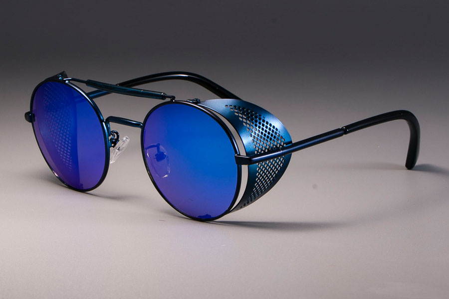 zml14 Retro Round Metal Sunglasses Steampunk Men Women Brand Glasses Oculos De Sol Shades UV Protection: blue blue