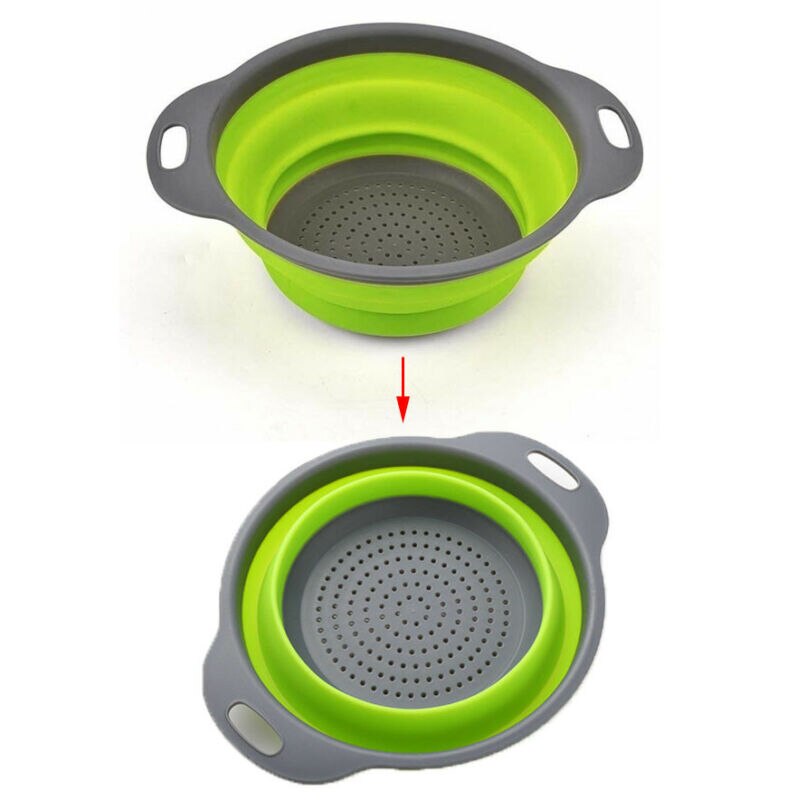 3 kleuren Zeef Inklapbare Afdruiprek Met Handvat Keuken Tool Opvouwbare Siliconen Vergiet Fruit Groente Wasmand Zeef
