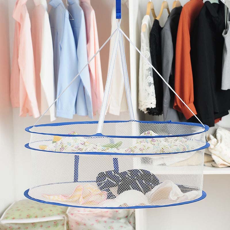 Tendedero redondo de doble capa, plegable, para colgar ropa, cesto para ropa, secador de suéter, red de secado de tela, percha de malla para ropa interior