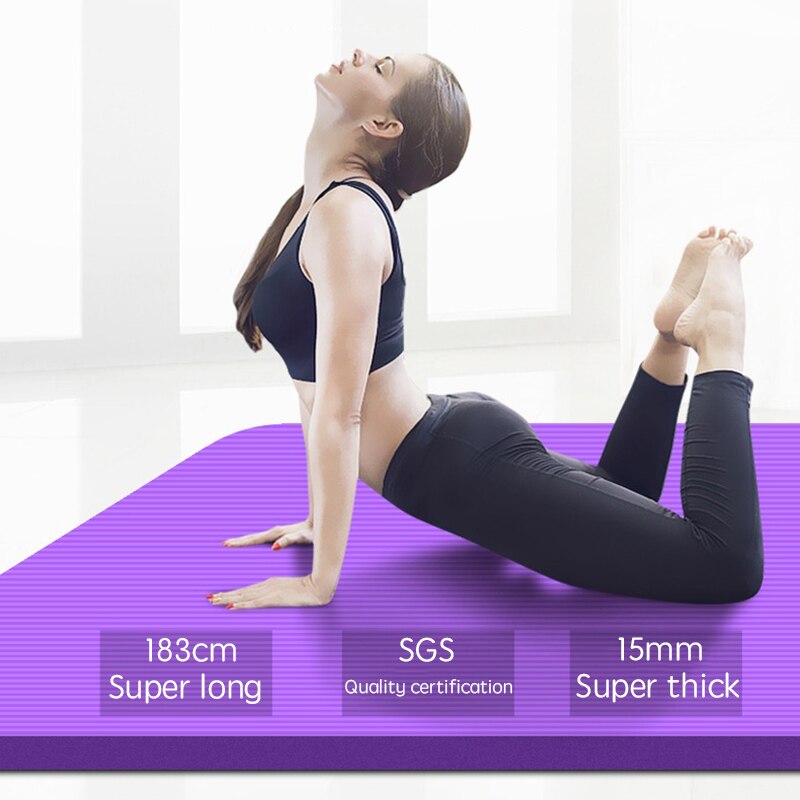 15mm tjocka nrb halkfria yogamattor för fitness smaklösa pilates gym träningsdynor med yogarem 183 cmx 80cm superstora