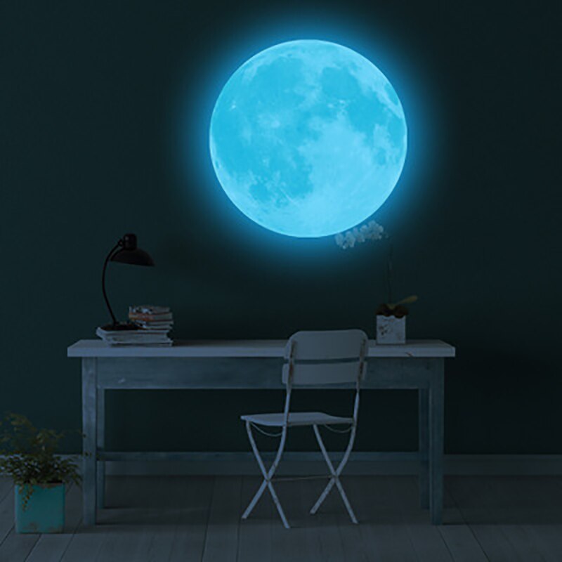 20/30/40cm lysende måne klistermærke diy 3d væg klistermærker lyser i mørke vægoverføringsbilleder børneværelse stue soveværelse dekoration: Blå / M