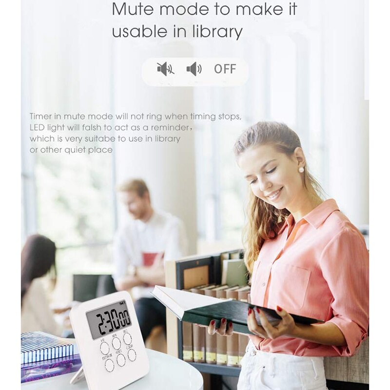 Kitchen Timer, 2 in 1 Timer and Clock, 24-Hours Digital Timer with on & Off Button, Loud Alarm, netic Backing, Big Digit, Sta