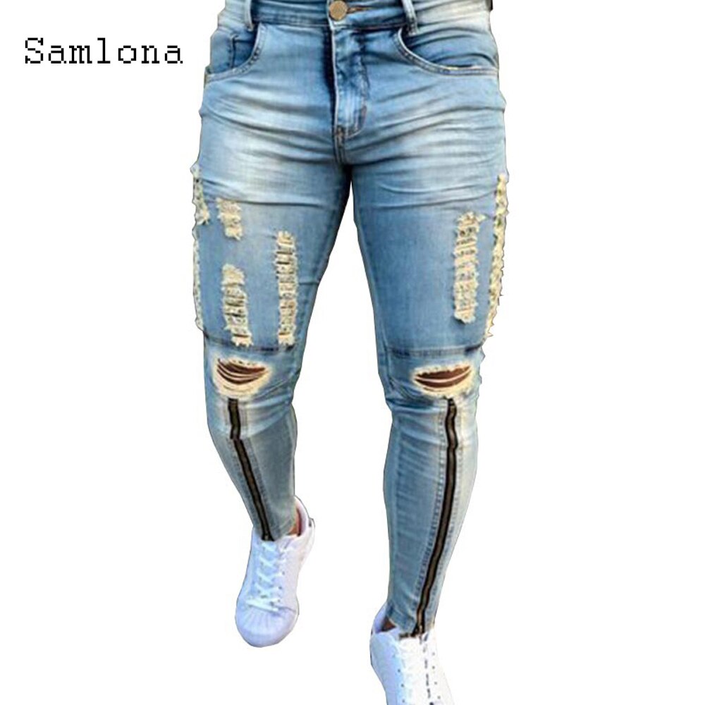 Plus Size 3XL Men Jeans Denim Pants Spring Autumn Slim Bottoms Pant Hole Ripped Denim Jeans Pencil Trousers Mens clothing