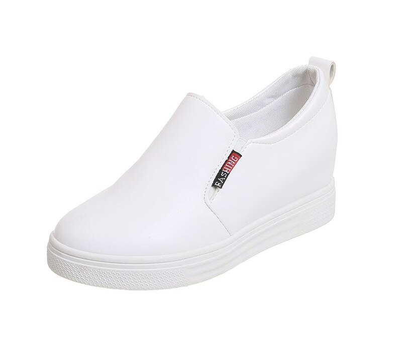 Dam loafers skor läder slip on walking skor vita sneakers fritidsskor balett skor: Vit / 5.5