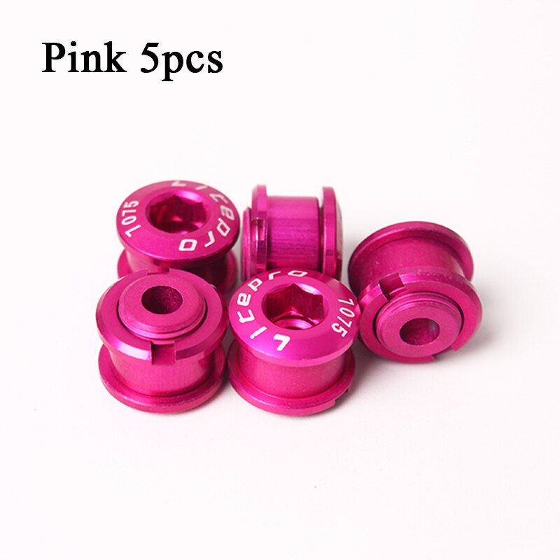Litepro 4/5Pcs Mtb Kettingblad Bouten Aluminium Single Speed Disc Super Licht Kettingwiel Schroeven Voor Road Mountain fiets Crank: 5PCS-Pink-6.5mm