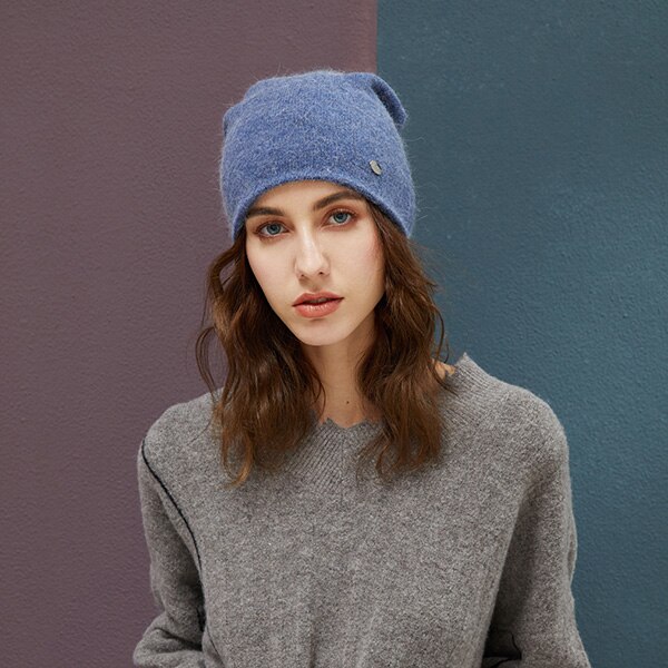 Kaninchen Haar Winter Hüte Für Frauen Mützen Wärme Ski Kappe Mädchen Hütte Weiblichen Kappe Skullie Künstliche Neue Hütte: Blau