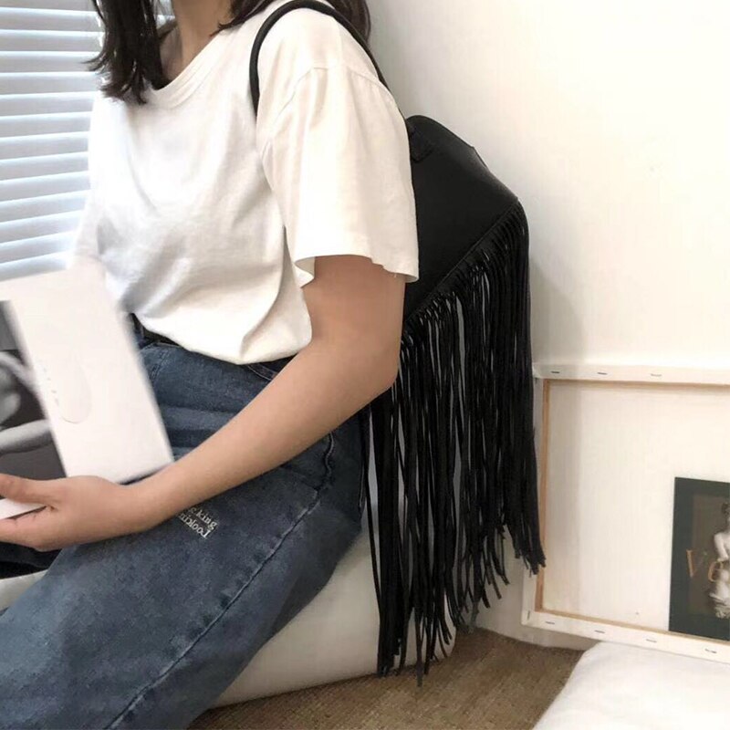 Brass Golden Metal Frame Women Handbags Long Tassel Crossbody Hand Purse Black Shell Top Handle Fringe Bags Shoulder Bag Female